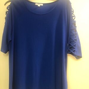 89th & Madison Cobalt Blue Short Sleeve Top with Lattice Sleeve Detail